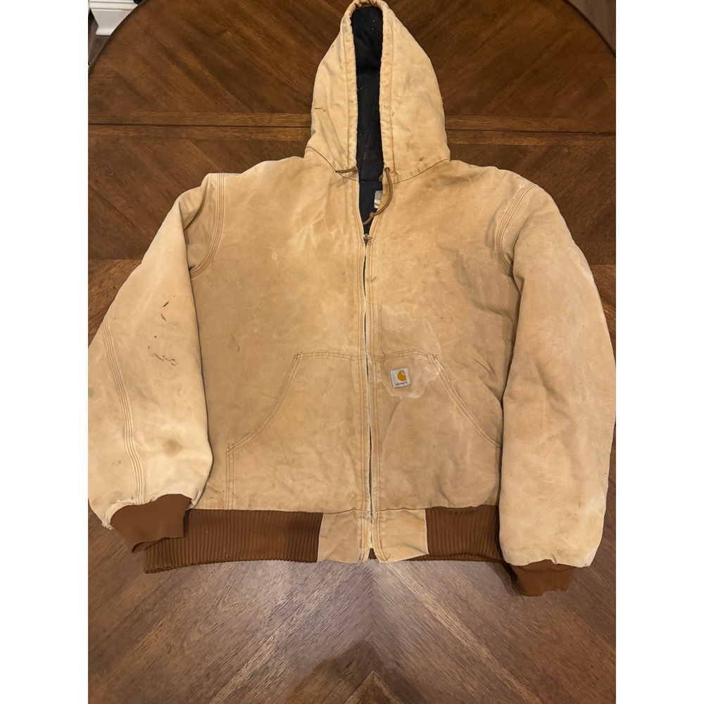 Carhartt J131 BRN Thermal Lined Duck Active Jacket Mens 2XL Tall Tan Distressed